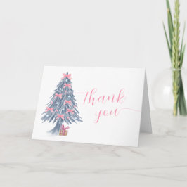Pink Cute Winter Bow Christmas Tree Baby Shower  Bedankkaart