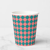 Pink Cyan Checker Diamond Pattern Papieren Bekers (Achterkant)