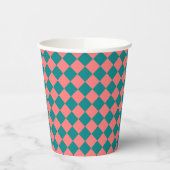 Pink Cyan Checker Diamond Pattern Papieren Bekers (Links)