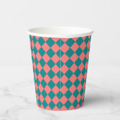 Pink Cyan Checker Diamond Pattern Papieren Bekers (Rechts)