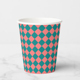 Pink Cyan Checker Diamond Pattern Papieren Bekers