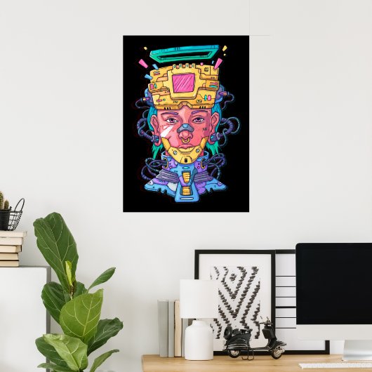 Pink Cyborg Face Poster (Thuiskantoor)
