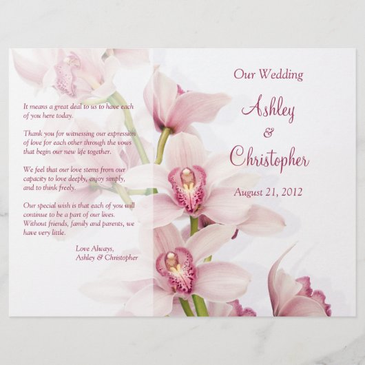 Pink Cymbidium Orchid Floral Wedding Programme (Voorkant)