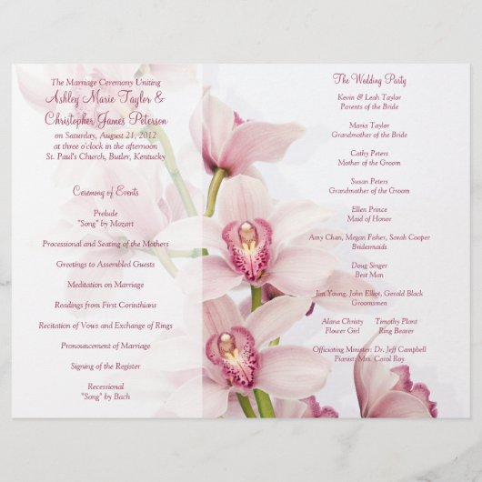 Pink Cymbidium Orchid Floral Wedding Programme (Achterkant)