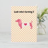Pink Dachshund Birthday Party Invitation Kaart (Staand voorkant)