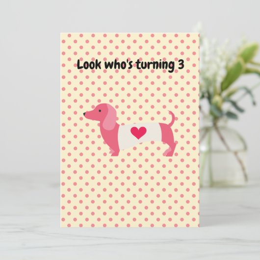 Pink Dachshund Birthday Party Invitation Kaart (Staand voorkant)