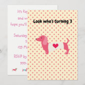 Pink Dachshund Birthday Party Invitation Kaart (Voorkant / Achterkant)