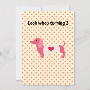 Pink Dachshund Birthday Party Invitation Kaart