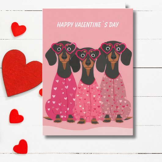  Pink Dachshund Valentine’s Day Card Feestdagen Kaart