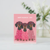  Pink Dachshund Valentine’s Day Card Feestdagenkaart (Staand voorkant)