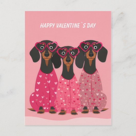  Pink Dachshund Valentine’s Day Card Feestdagenkaart (Voorkant)