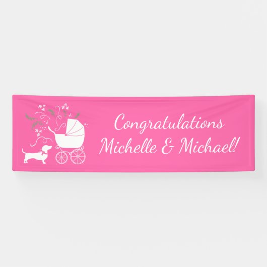 Pink Dachshund Wiener Dog Baby shower Spandoek (Horizontaal)