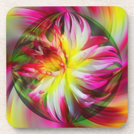 Pink Dahlia Abstract Floral Art Onderzetter Set (Voorkant)