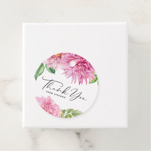 Pink Dahlia Floral Baby shower Dank u Bedankjes Labels (In situ)