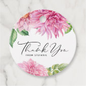 Pink Dahlia Floral Baby shower Dank u Bedankjes Labels (Voorkant)