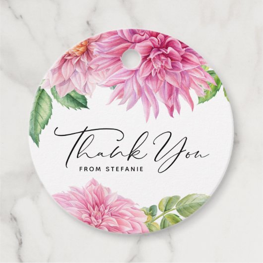 Pink Dahlia Floral Baby shower Dank u Bedankjes Labels (Voorkant)
