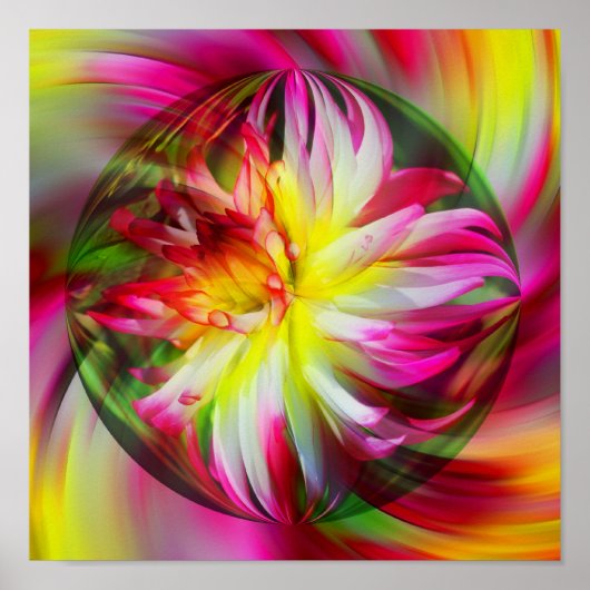 Pink Dahlia Flower Energies Abstracte Art Poster (Voorkant)