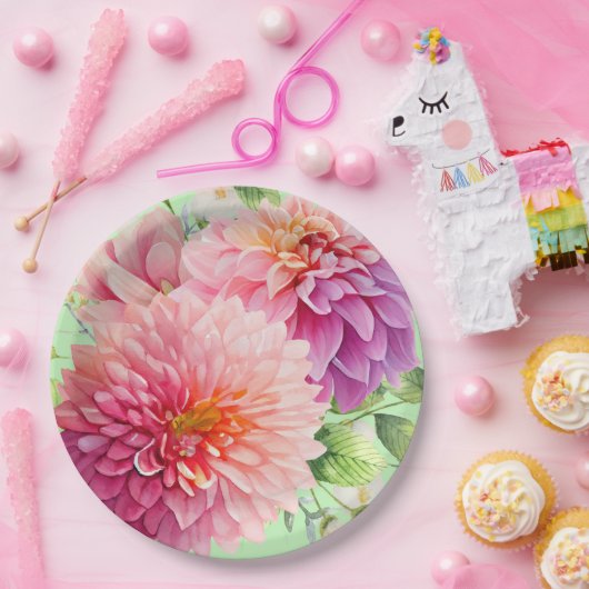 Pink Dahlia Flowers Papieren Bordje (Feest)
