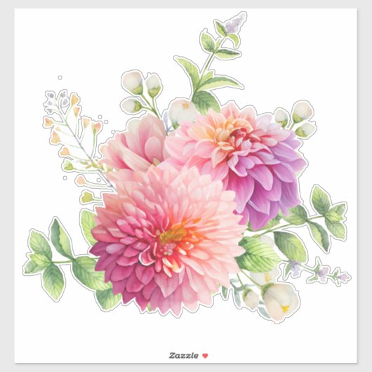 Pink Dahlia Flowers Sticker (Vel)