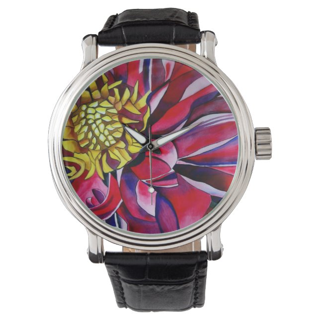 Pink Dahlia horloge Sacha Grossel Art (Voorkant)