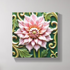Pink Dahlia on Green Canvas Afdruk