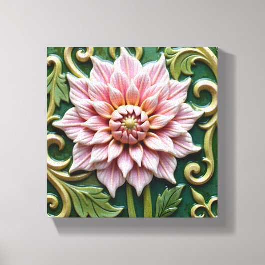 Pink Dahlia on Green Canvas Afdruk (Voorkant)