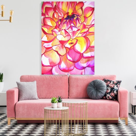 Pink Dahlia waterverf abstract fijnkunstcanvas Canvas Afdruk (Insitu (Woonkamer))