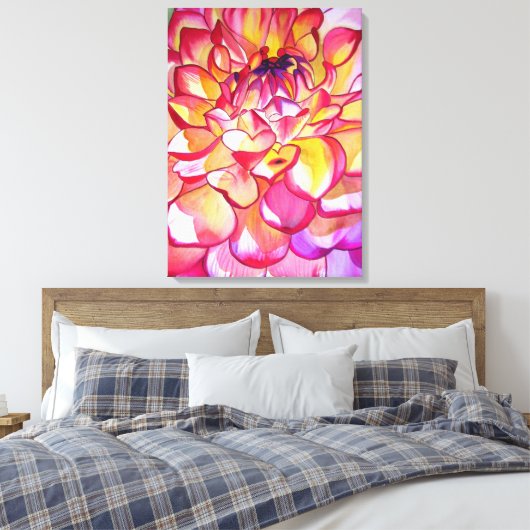 Pink Dahlia waterverf abstract fijnkunstcanvas Canvas Afdruk (Insitu (Slaapkamer))