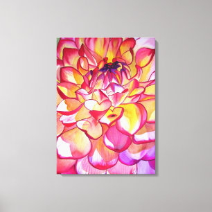 Pink Dahlia waterverf abstract fijnkunstcanvas Canvas Afdruk