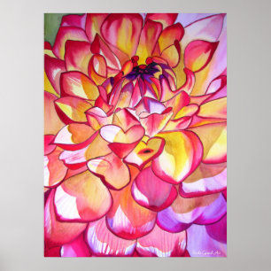 Pink Dahlia waterverf fine art poster