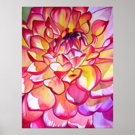 Pink Dahlia waterverf fine art poster (Voorkant)