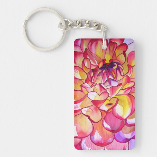 Pink Dahlia waterverf fine art sleutelhanger (Voorkant)