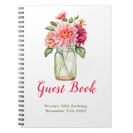 Pink Dahlias Mason Jar Birthday Party Guest Book Notitieboek