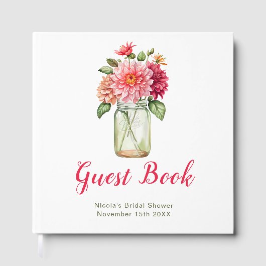 Pink Dahlias Mason Jar Bridal Shower Gastenboek (Voorkant)