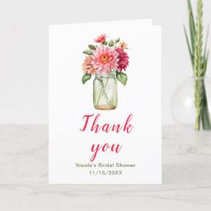 Pink Dahlias Mason Jar Vrijgezellenfeest Bedankkaart