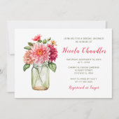 Pink Dahlias Mason Jar Vrijgezellenfeest Kaart (Voorkant)