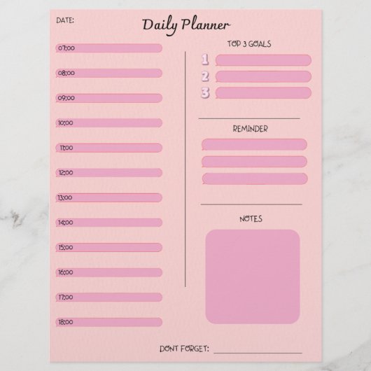 Pink Daily Planner Briefhoofd (Voorkant)