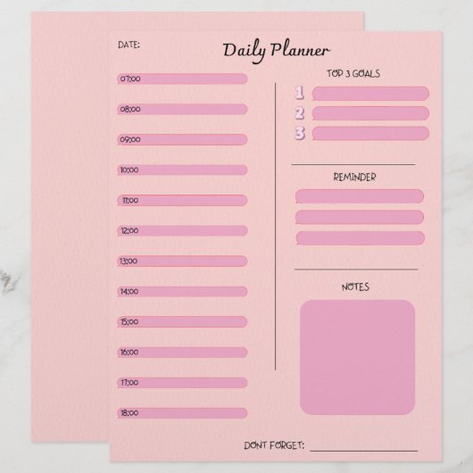 Pink Daily Planner Briefhoofd (Voorkant / Achterkant)