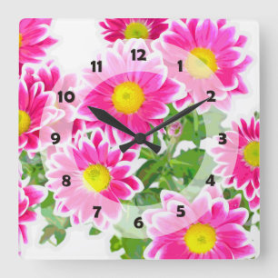 Pink Daisies / Asters Bouquet + your ideas Vierkante Klok
