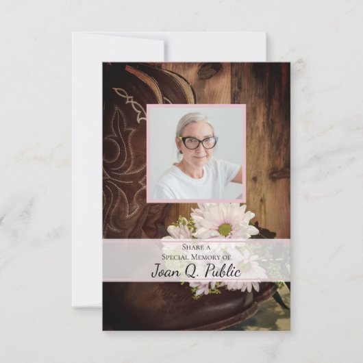 Pink Daisies & Boots delen geheugen begrafenismonu Notitiekaartje (Voorkant)