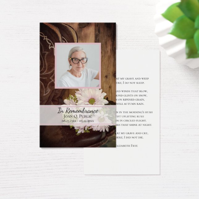 Pink Daisies Boots Western Funeral Memorial Prayer Visitekaartje (Bureau)