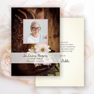 Pink Daisies Cowboy Boot Funeral Memorial Sympathi Bedankkaart