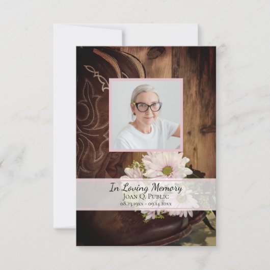 Pink Daisies Cowboy Boot Funeral Memorial Sympathi Bedankkaart (Voorkant)