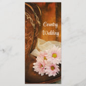Pink Daisies Cowboy Boots country Wedding Program Programmakaart (Voorkant)