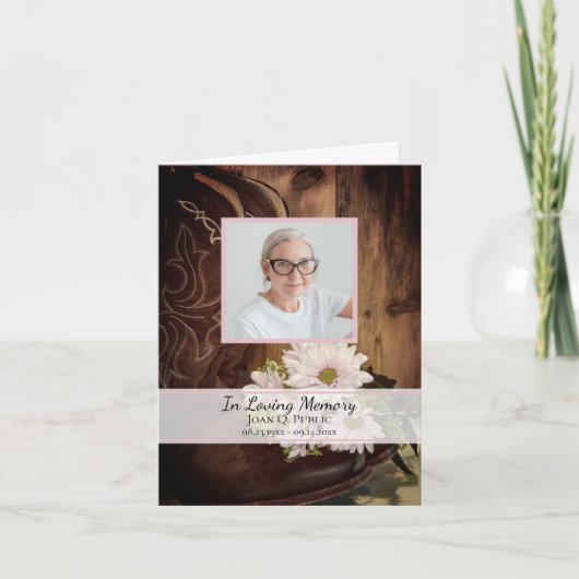 Pink Daisies Cowboy Boots Westerne begrafenis symp Bedankkaart (Voorkant)