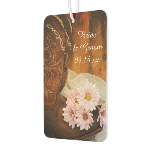 Pink Daisies Cowboy Boots Westerne bruiloft Luchtverfrisser (Links)