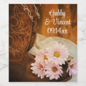 Pink Daisies en Cowboy Boots Western Wedding Wijn Etiket (Enkel label)