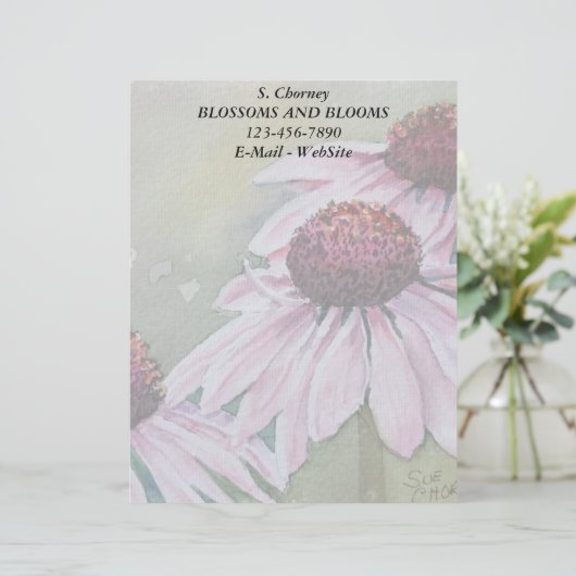 PINK DAISIES  LETTERHEAD GEPERSONALISEERD BRIEFHOOFD (Staand voorkant)