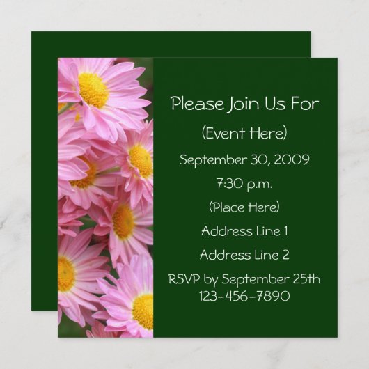 Pink Daisies Square Floral Invitation Kaart (Voorkant / Achterkant)