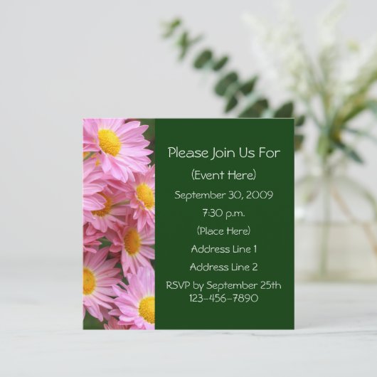 Pink Daisies Square Floral Invitation Kaart (Staand voorkant)